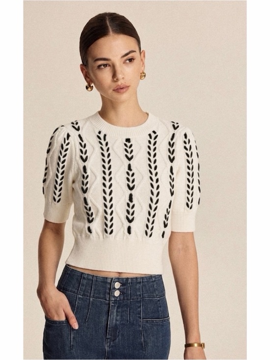 Commense Sweaters - Commense Contrast Binding Cable Knit Top